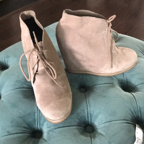 DV by Dolce Vita Shoes - Pale taupe Dolce Vita covered heel, wedge booties.